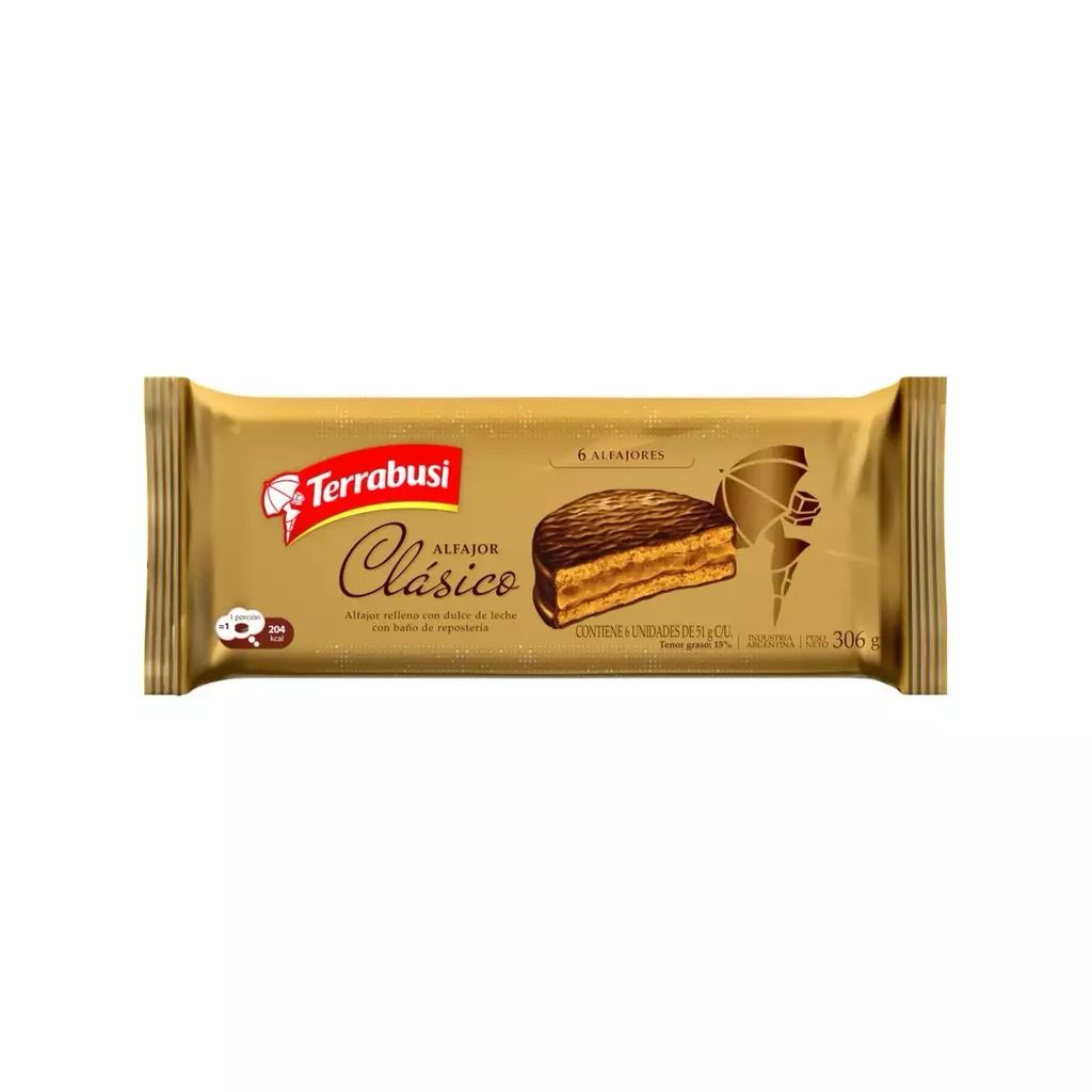 ALFAJOR TERRABUSI CLASICO NEGRO. 306GR. 6U.